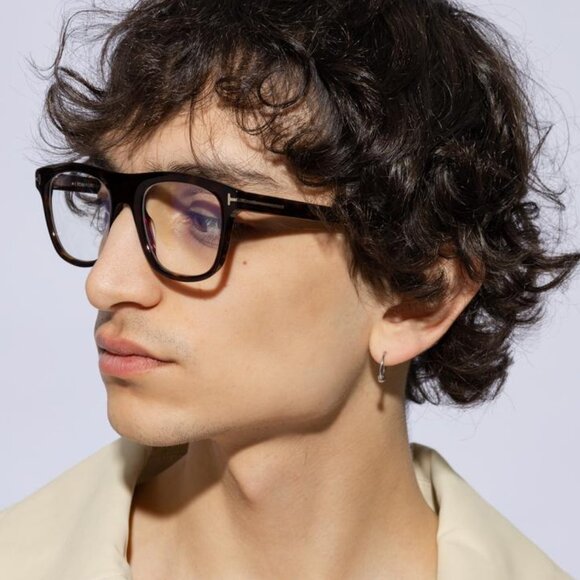 Tom Ford FT5939-B 001 Eyeglasses Black 52mm Square Frame Blue Light Block